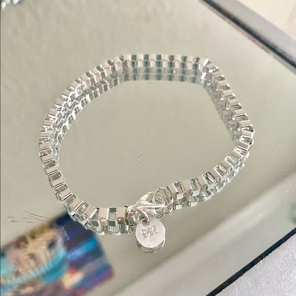 925 Sterling Silver Small Box Chain Bracelet • 8” • NEW - Picture 2 of 3